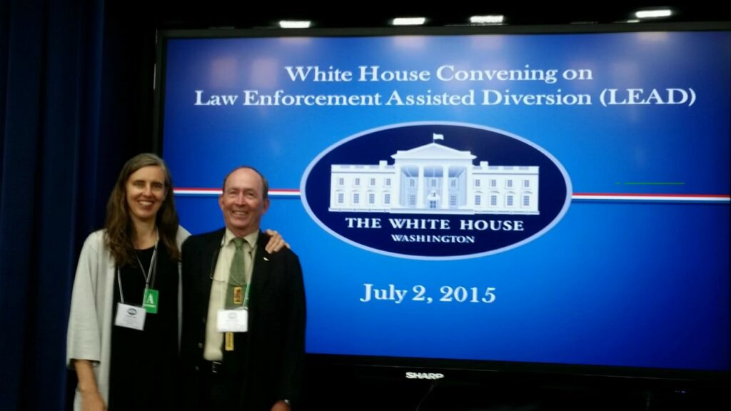 In partnership with the Public Defenders Association, ETS launches the Law Enforcement Assisted Diversion (LEAD) Program. Chloe Gale and executive director Ron Jackson are pictured attending the White House Convening on Law Enforcement Assisted Diversion (LEAD).